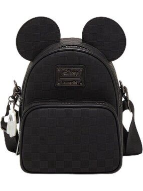 Disney Mickey Mouse Black Checkered Convertible Crossbody Bag - Stylish & Fun!